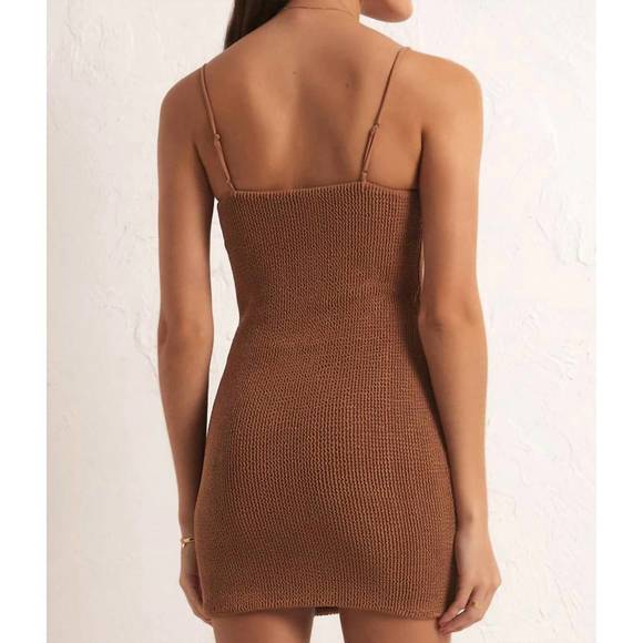 NEW Z SUPPLY azure crinkle knit mini dress in bronze - Picture 3 of 3